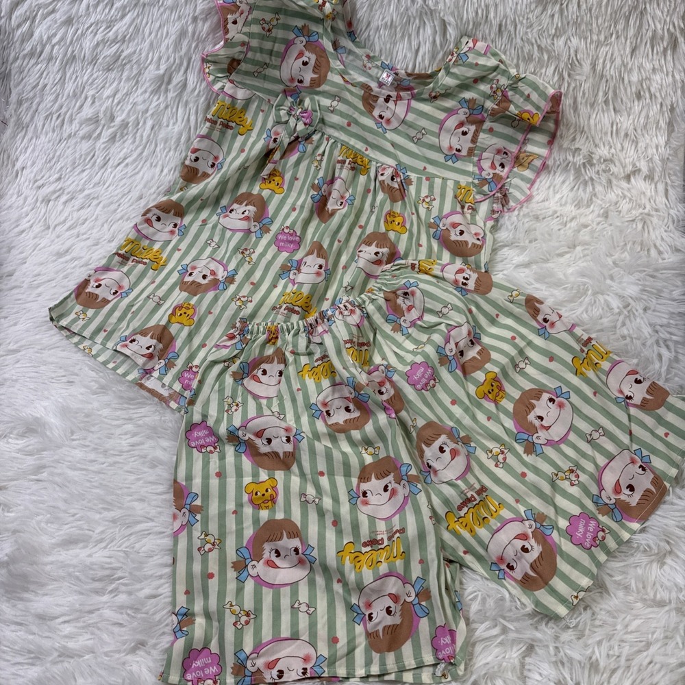 Peko Chan Pajama Set Child Size Medium Green Stripe Milky Candy 2 Piece
